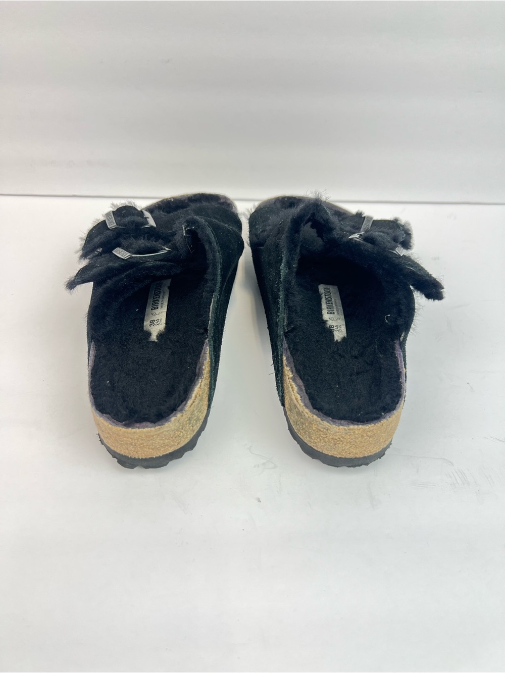 Birkenstock Black Faux Shearling Double Buckle Slides US 7 Euro 38 - Picture 6 of 8